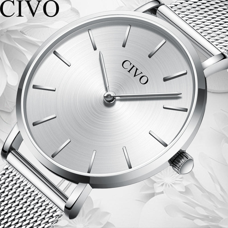 CIVO Waterproof Slim Steel Mesh Strap Quartz Watches