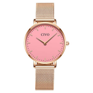 CIVO Waterproof Slim Steel Mesh Strap Quartz Watches