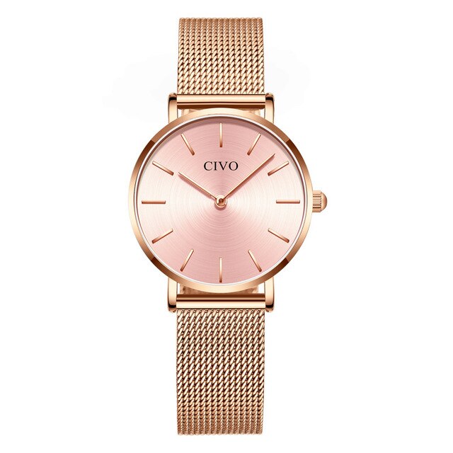 CIVO Waterproof Slim Steel Mesh Strap Quartz Watches