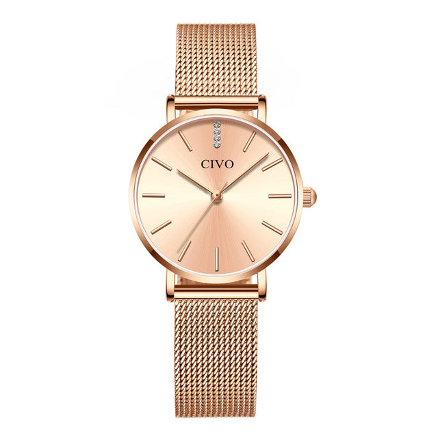 CIVO Waterproof Slim Steel Mesh Strap Quartz Watches