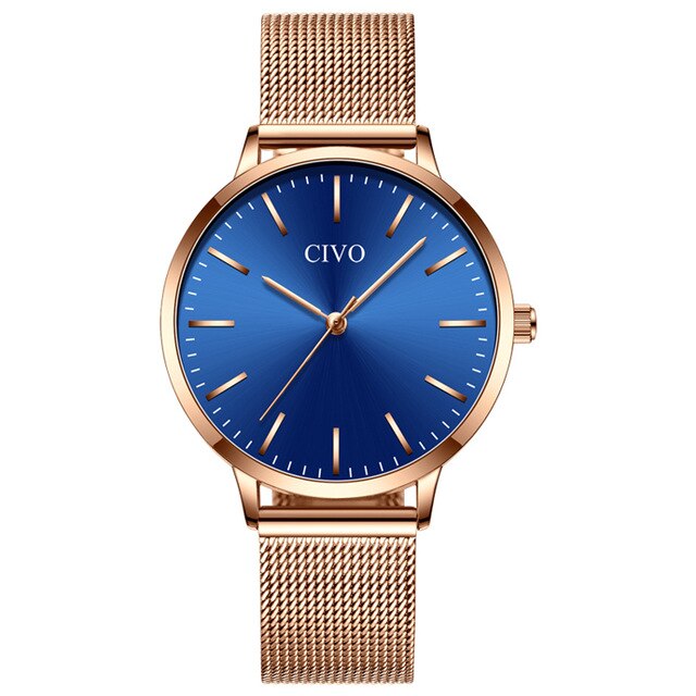 CIVO Waterproof Slim Steel Mesh Strap Quartz Watches