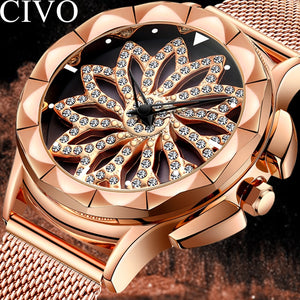 CIVO New Diamond Rotating Dial Watches Woman