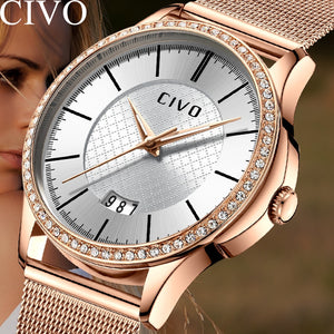 CIVO Slim Gold Mesh Stainless Steel Womens Quartz Watches