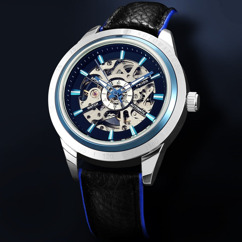 Top Brand Luxury Winner Fashion Skeleton Steel Or Leather Clock Mens Gift Business Watch