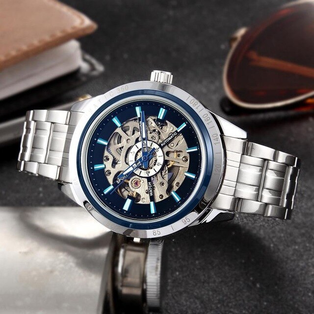 Top Brand Luxury Winner Fashion Skeleton Steel Or Leather Clock Mens Gift Business Watch